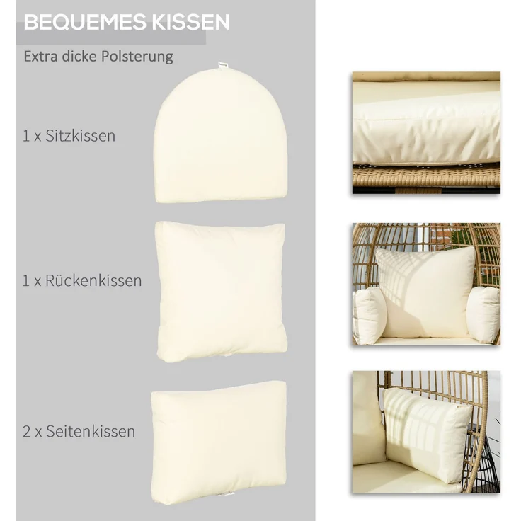 Gartensessel mit Kunstrattan-Geflecht und Sitzkissen, 105x90x148 cm, Khaki – Bild 6
