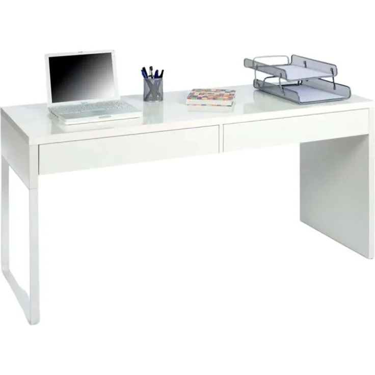 Habitdesign Touch, Schreibtisch mit 2 Schubladen, Bürotisch, Kanzleitisch, Weiß, Maße: 138 cm (B) x 50 cm (T) x 75 cm (H).