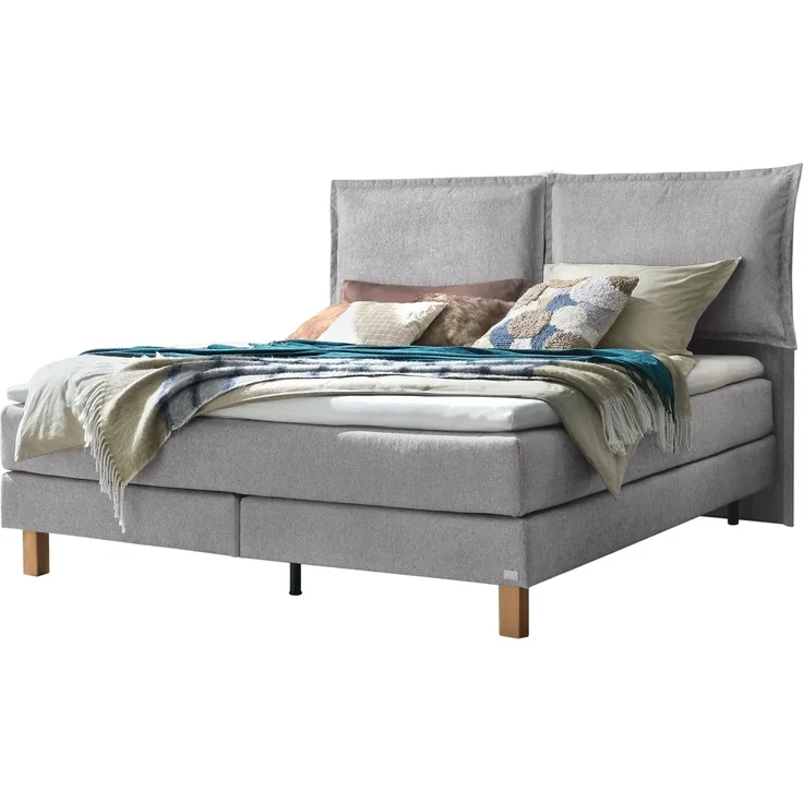 Bonita Boxspringbett grau Eiche MassivholzPolyester/Polyamid/Viskose 203cm x 152cm x 128cm