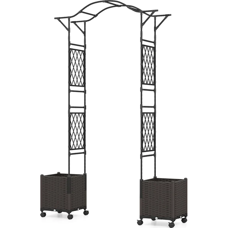 2 in 1 Rosenbogen mit Blumenkasten Gartenbogen aus Metall & PP Spalier Rankbogen Schwarz – Bild 1