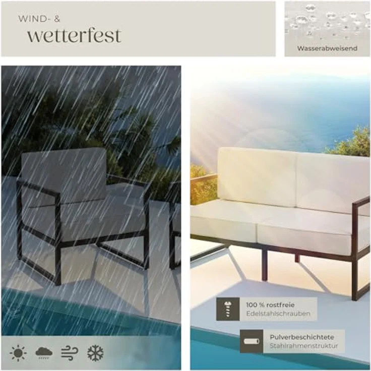 tectake Essgruppe Garten-Loungeset, (Set, 3-tlg), Pulverbeschichtete Stahlgestelle für maximale Stabilität – Bild 9