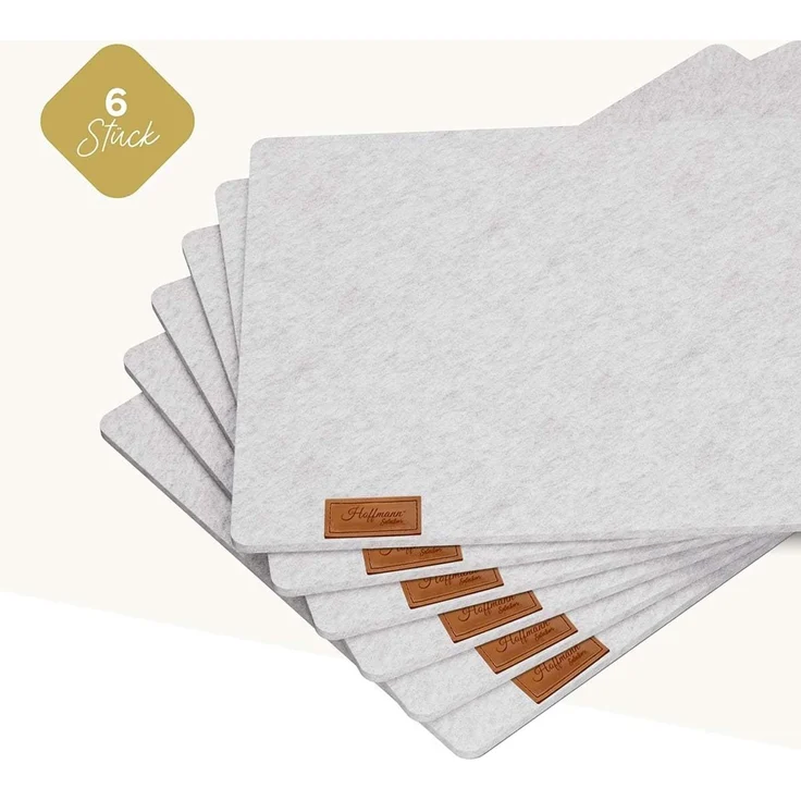 Hoffmann Germany Platzset Tischunterlage Filz 45×30 cm, 6er-Set, hellgrau, hitzebeständig, (Set, 6-St, 6x Platzset 45×30 cm), 5 mm Filz, abwaschbar, 200°C, 90% Polyester, zeitloses Design – Bild 5
