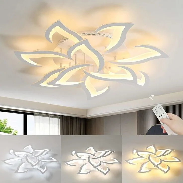 DELIPOP – Plafonnier blanc 84W für den Salon – Lustre – Design mit 10 Lumen, Intensität variabel, Ø80 cm, für den Krippen – und Schlafzimmerbereich – Weiß – 82x82x12cm