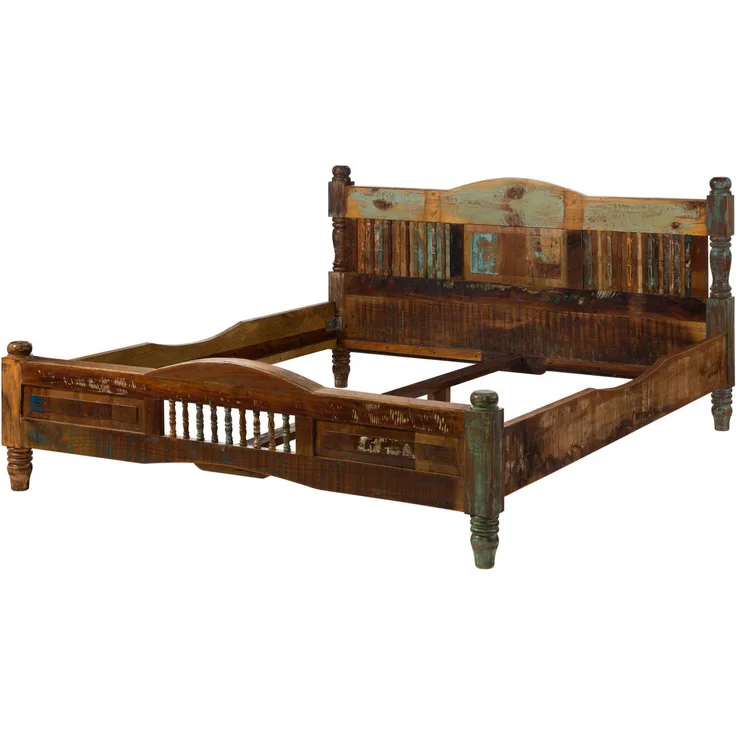 Bett Altholz 200x200x100 mehrfarbig lackiert FABLE #23