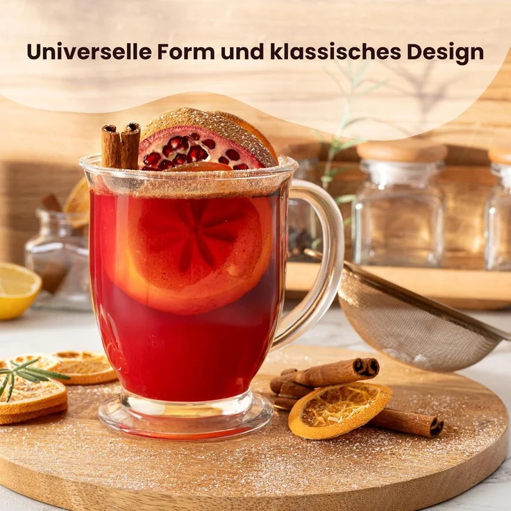 KONZEPT Teeglas Teegläser mit Henkel, Kaffeegläser, Cocktailgläser 400 ml, 6-tlg, Set 4/6 Stk. Perfekt für Tee, Kaffee, Glühwein, Cappuccino – Bild 4