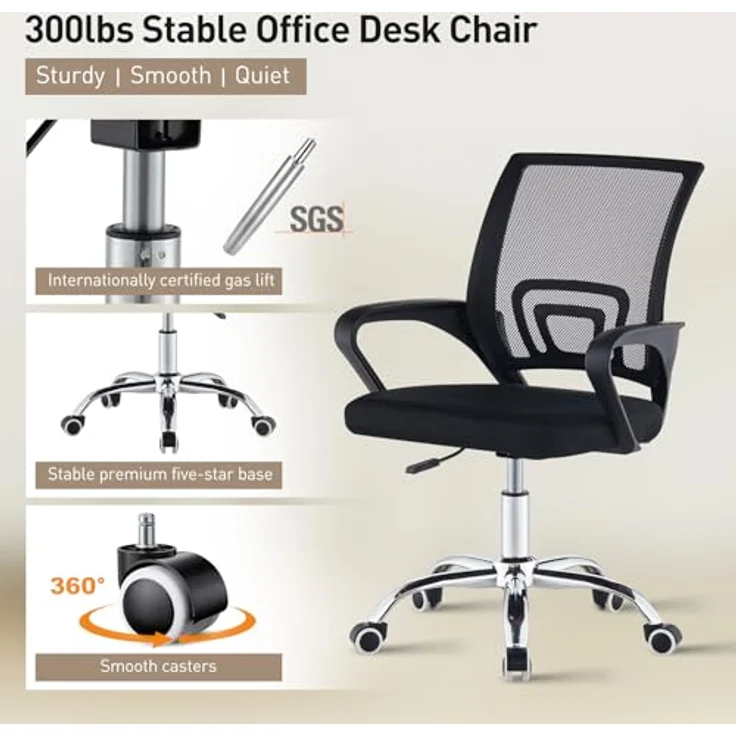 TUKAILAI Bürostuhl Ergonomisch, Schreibtischstuhl aus Netzstoff, Chefsessel mit Lendenwirbelstütze, Armlehne, Höhenverstellbar, 360° Drehbar, Computerstuhl Arbeitsstuhl für Zuhause Büro, Schwarz – Bild 7
