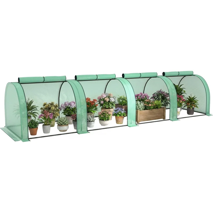 MELAYR, Mini-Gewächshaus für Tomaten, 4 x 1 x 0,80 m, Stahl, UV-beständiges PE, Grün – Bild 1