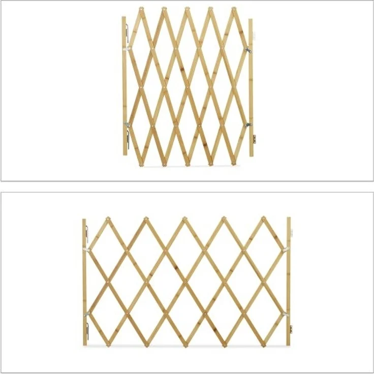 Relaxdays Hundeabsperrgitter, Schutzgitter für Tür & Treppe, Scherengitter ausziehbar bis 116,5 cm, 82,5 cm hoch, Natur – Bild 10