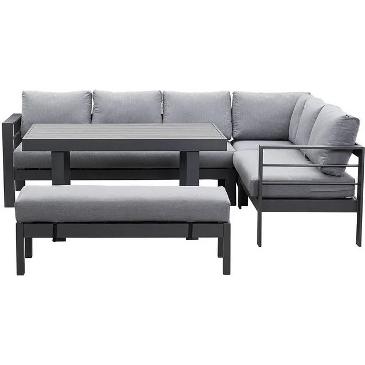 MeXo Gartenlounge-Set Garten-Essgruppe, (Gartenmöbel Set Lounge, 5-tlg, 3 x Ecksofas, 1 x Gartenbank, 1 x Esstisch 130 x 80 x 67,5 cm), Aluminium-Ecklounge für 8 Personen – Bild 4