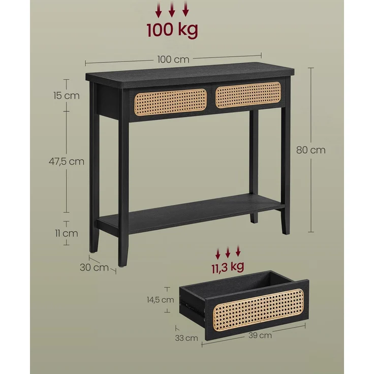 Vasagle Konsolentisch, Flurtisch, Flur Möbel, schmaler Sofatisch für Wohnzimmer, mit 2 Schubladen – Bild 5