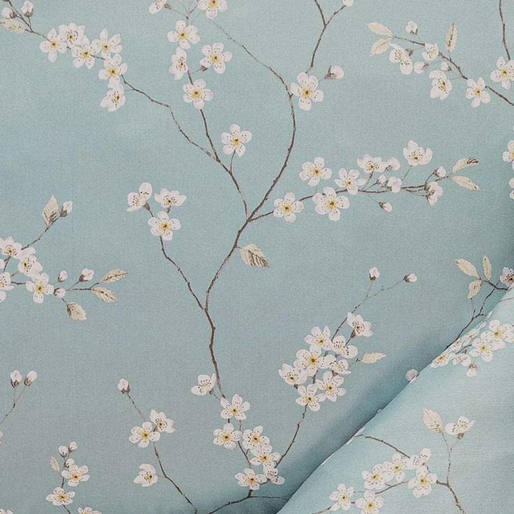 Estella Bettwäsche Estella Mako-Satin Bettwäsche 135x200 Sakura mint Kirschblüte Zweige, Mako-Satin, 2 teilig, für Sommer und Winter – Bild 3