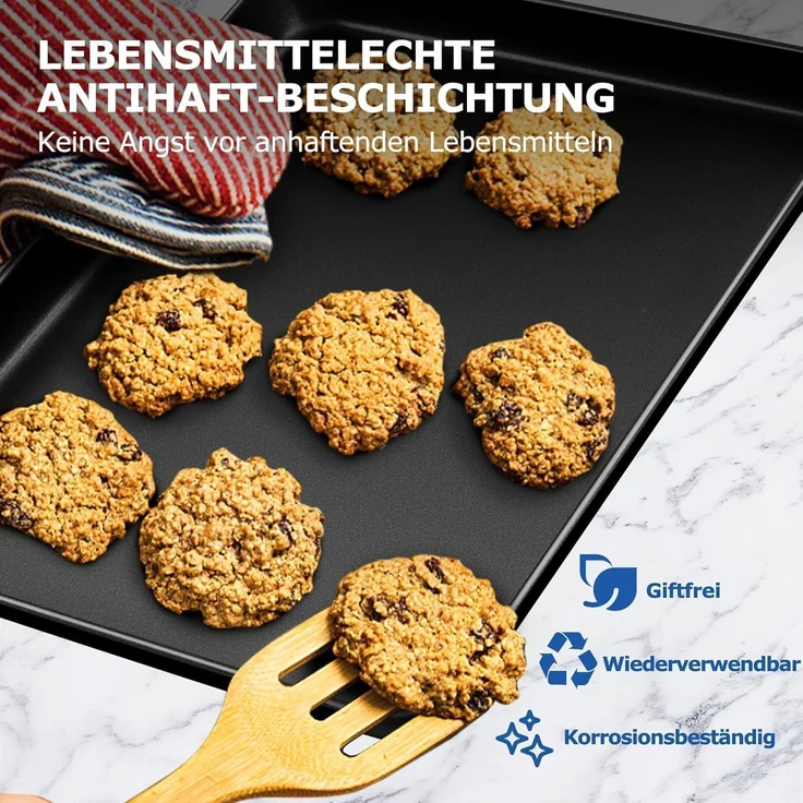 TEAMFAR Ofenblech Rechteckig Backform aus Karbonstahl Antihaft 31,5 x 24,3 x 2,5 – Bild 5