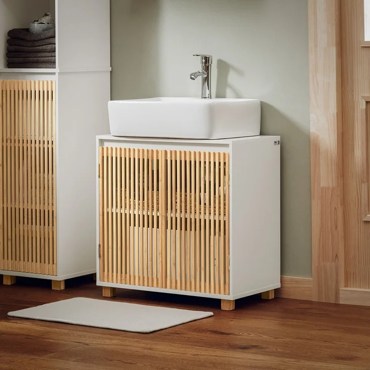 SoBuy BZR125-W Waschbeckenunterschrank, MDF, Lackiert, Weiß, 60 x 60 x 33 cm – Bild 2