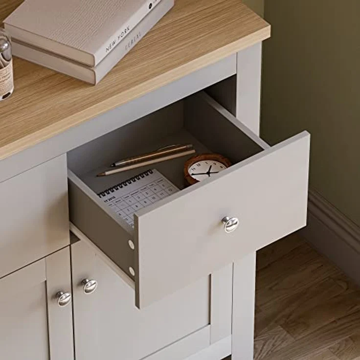 Vida Designs Arlington Sideboard mit 2 Schubladen und 2 Türen Schrank Anrichte Aufbewahrung MDF Möbel Grau – Bild 7