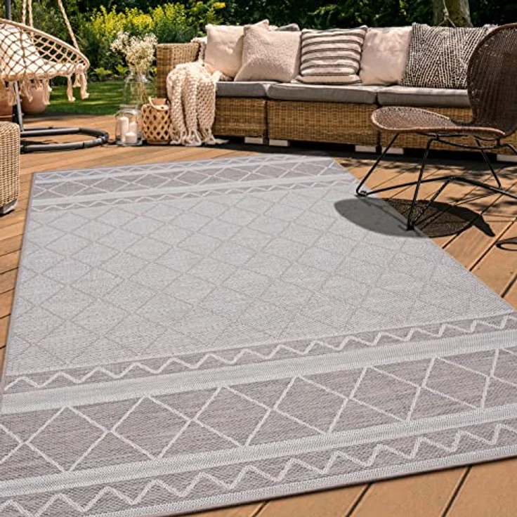 Paco Home In-& Outdoor Teppich Balkon Terrasse Küchenteppich Modernes Boho Ethno Muster, Grösse:160 cm Rund, Farbe:Beige 4 – Bild 2