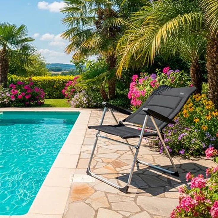 AKTIVE Set mit 2 Klappstühlen, Deluxe, 5 Positionen, Schwarz, für Terrasse, Balkon, Hof oder Garten, 49 x 67 x 123 cm, aus Aluminium und Polyester, gepolstert, Kippschutz, max. 110 kg, Klappstühle – Bild 4