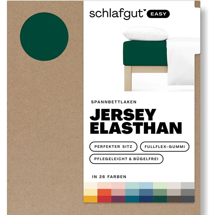 Schlafgut 'Easy' Spannbettlaken, MADE IN GREEN by OEKO-TEX®, Gummizug: rundum, Jersey Elasthan, Green Deep, S 90x190cm - 100x220cm – Bild 1