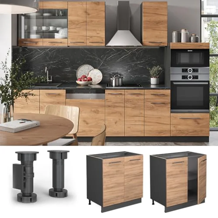 Vicco Spülenunterschrank Fame-Line, Goldkraft Eiche/Anthrazit, 80 cm mit Regal, AP Anthrazit – Bild 6