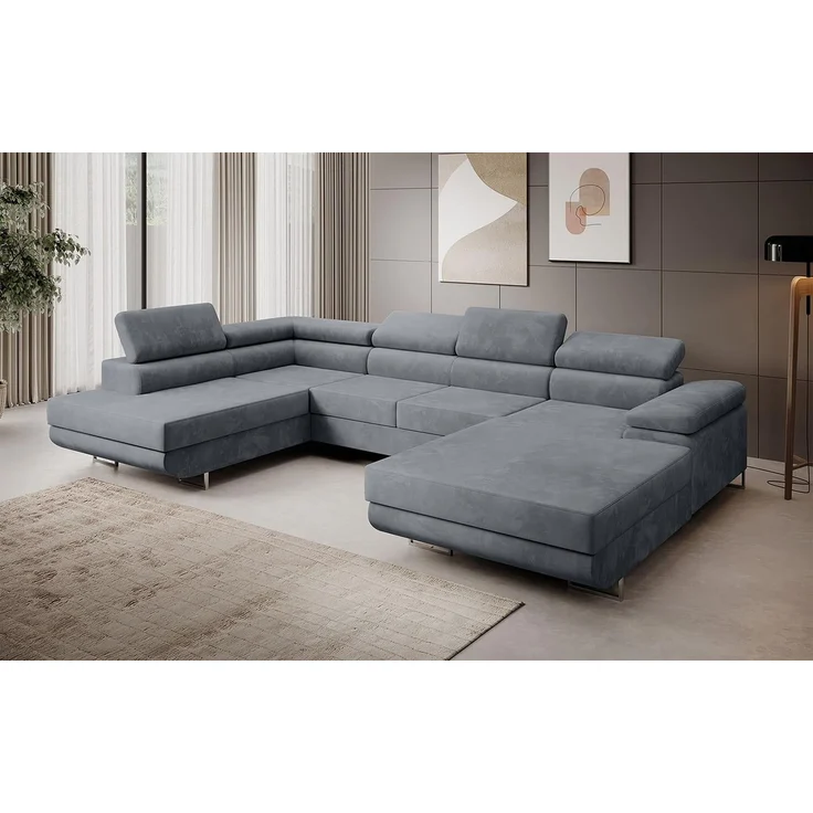 Ecksofa MARGO U- Form, moderne Couch mit Schlaffunktion, verstellbare Kopfstützen, zwei Bettkästen, große Polstercouch – Monolith 84, 72 x 203 x 347 cm – Bild 1