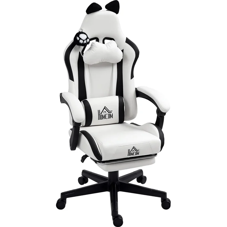 MELAYR, Ergonomischer Gaming-Stuhl mit Katzenohren, Gaming-Stuhl mit verstellbarer Rückenlehne, 65 x 62 x 124 cm, Weiß – Bild 2