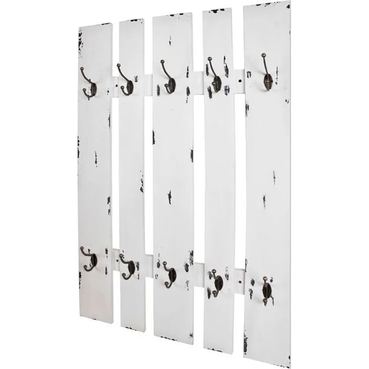 Haku Wandgarderobe mit 10 Haken, Industrial-Stil, antikweiß, MDF, 65x9x100 cm