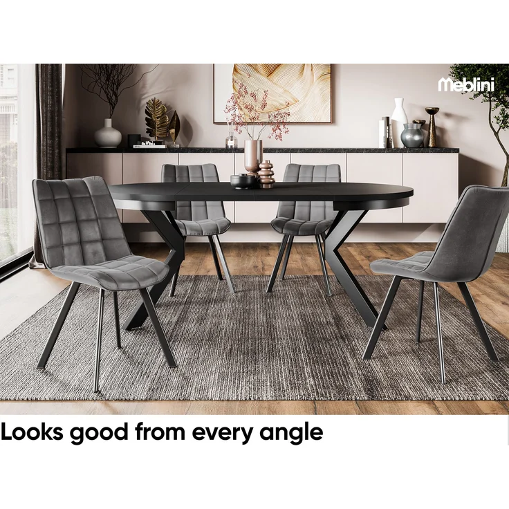 MEBLINI Esstisch Rund Ausziehbar aus Metall - 100-176x77cm - BAGIO - Schwarz Matt - Loft - Esszimmertisch Modern - Küchentisch - Ausziehtisch - Round Dining Table - Esszimmertische – Bild 4