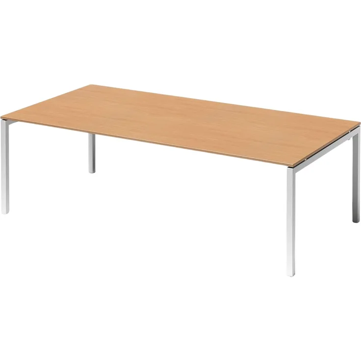 Bisley Cito Konferenztisch höhenverstellbar 240x120 cm, Tischplatte in Buche, U-Gestell in Weiß - Besprechungstisch & Meetingtisch, großer Chef Schreibtisch XXL-Tisch, DUH2412-BC-396