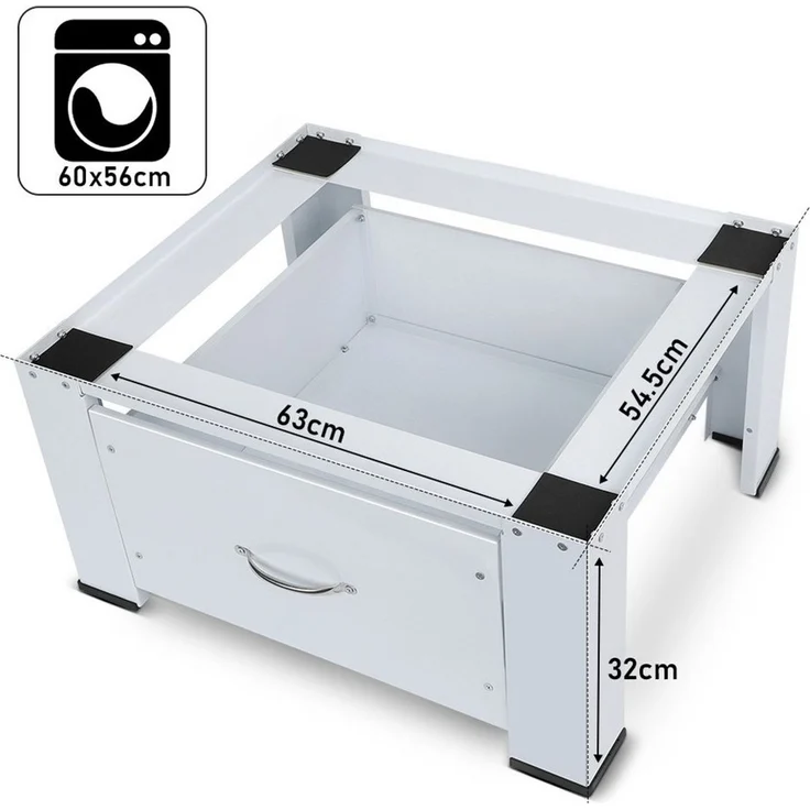 XIIW Waschmaschinenunterschrank Verstärkt Doppel Schublade Podest H32cm Waschmaschinen Untergestell (Stabil Stahl Unter Schrank bis 300KG 126 x 54 x 32 cm) mit Rutschfester Füße Unter Schrank Erhöhung – Bild 4