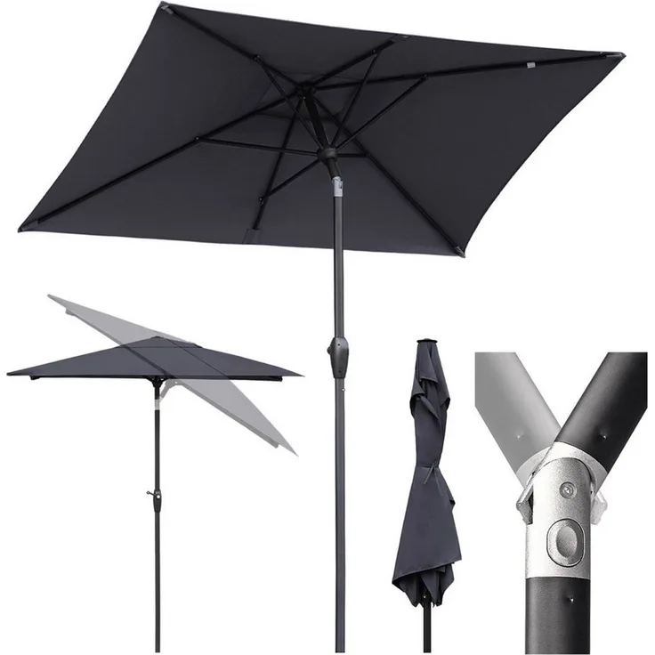 Sekey Sonnenschirm Rechteckige Sonnenschirme Kippbar mit Kurbel Gartenschirm groß, Sonnenschutz UV50+, Gartenschirm Knickbar, für Garten, Terrasse