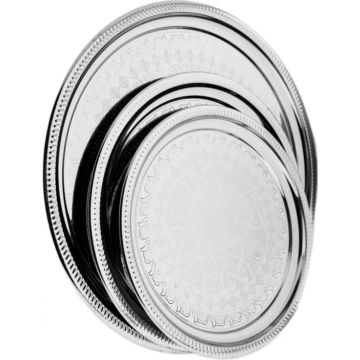 Orientalisches Serviertablett, 3er-Set - rundes Design in Silber ø36/40/50 cm – Bild 1
