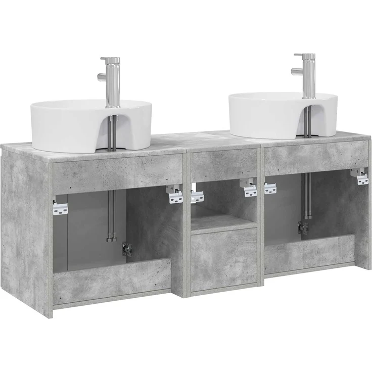 vidaXL Wandmontiertes Badezimmerschrank-Set 3 stk. Betongrau 3405680 – Bild 8