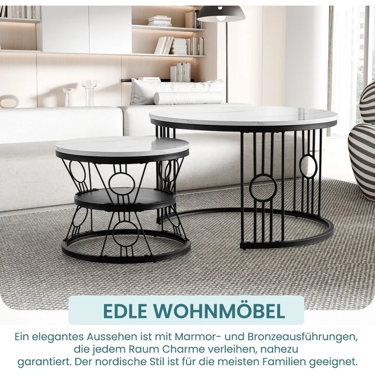 2er-Set Couchtisch nestbar 70x70x45 + 45x45x37 cm, MDF & lötstellenfreier Metallrahmen, Safety-Design – Bild 4