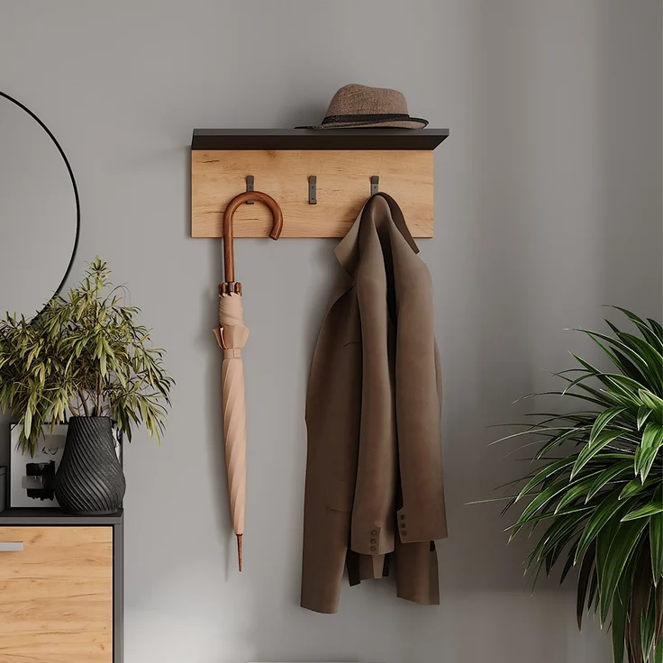 Garderobe mit Hutablage Orlando Anthrazit/Goldkraft Eiche 60 x 21.6 cm Vicco – Bild 3