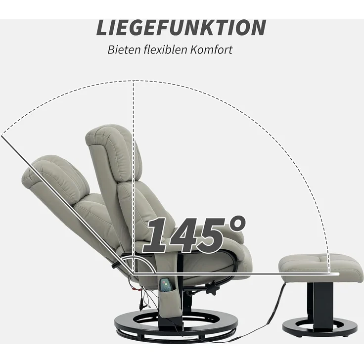HOMCOM Massagesessel Relaxsessel mit Fußhocker (Fernsehsessel, 2-St, Elektrischer Liegesessel mit Fernbedienung), mit Seitentasche, Kunstleder, Grau – Bild 5
