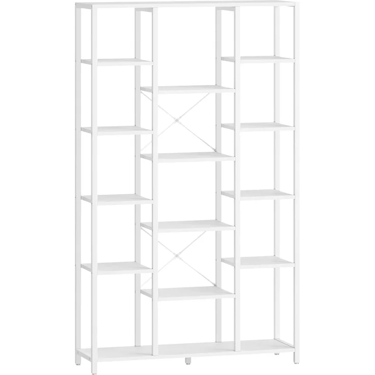 Bücherregal, Standregal mit 6 Ebenen 15 Ablagen, Verstellbare offene Ablagen, für Wohnzimmer, Büro, Schlafzimmer, 30 x 100 x 170cm, Weiß – Bild 2