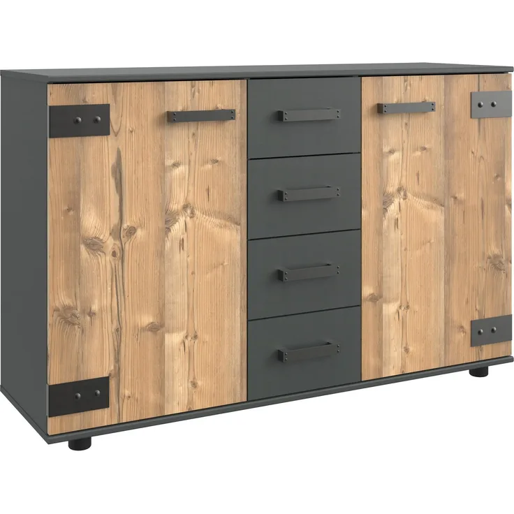 Sideboard STOCKHOLM 130cm grau braun Weißtanne