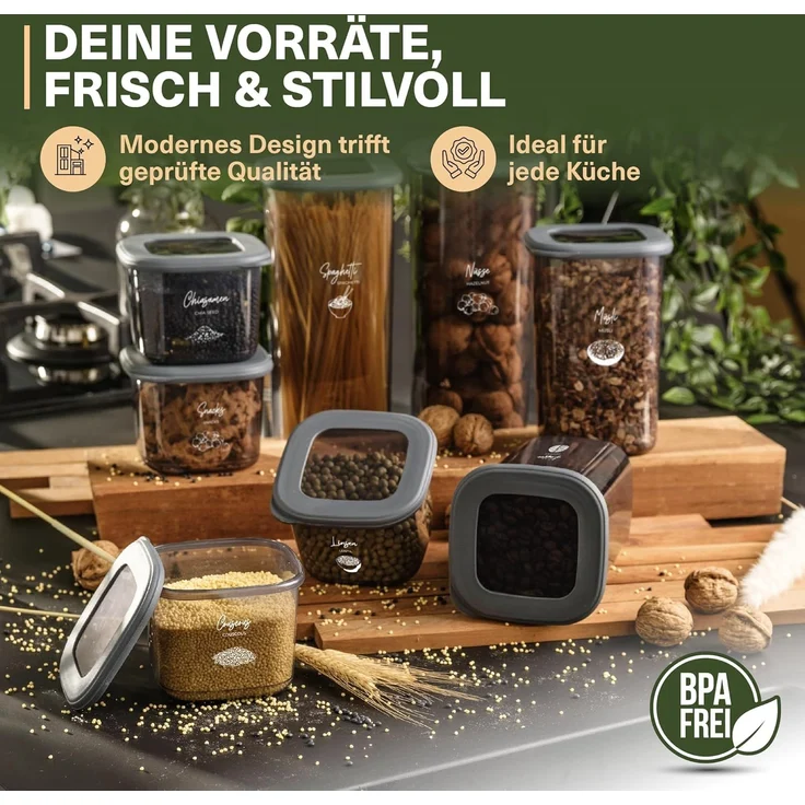 Viwares Vorratsdosen mit Deckel Luftdicht, 42er Vorratsbehälter Set BPA-Frei, Vorratsdose zur Müsli Mehl Aufbewahrung Küche, Praktische Organizer Küche, Frischhaltedosen für Lebensmittelaufbewahrung – Bild 8