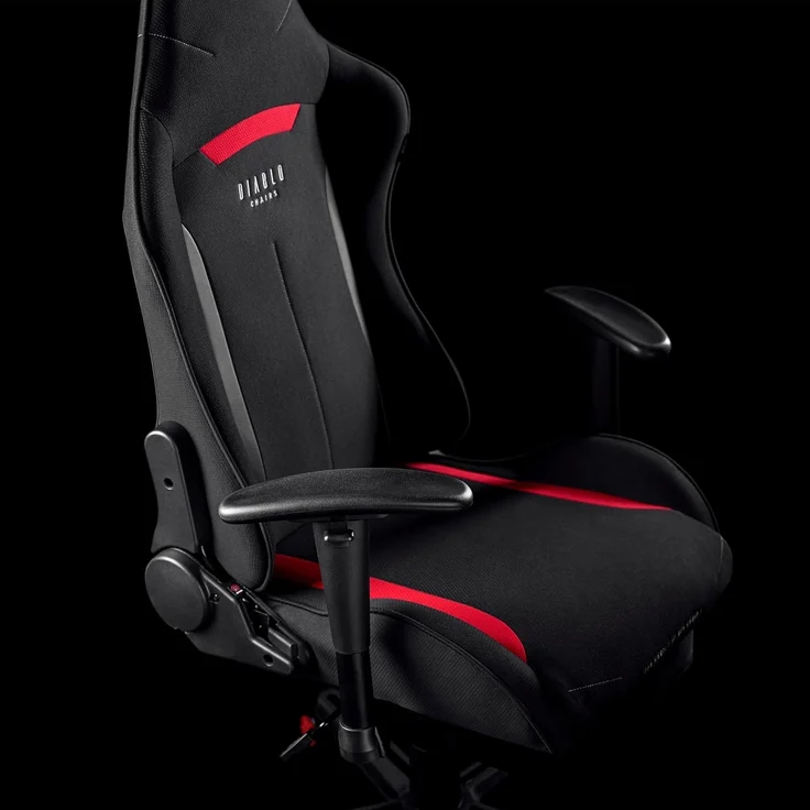 Diablo Gamer Stuhl Stoff | Gaming Stuhl Ergonomisch mit Stoffbezug, Verstellbare Armlehnen, Kippmechanismus | Schreibtischstuhl Gaming, Bürostuhl Gaming bis zu 136 kg | X-Starter | Schwarz – Bild 7