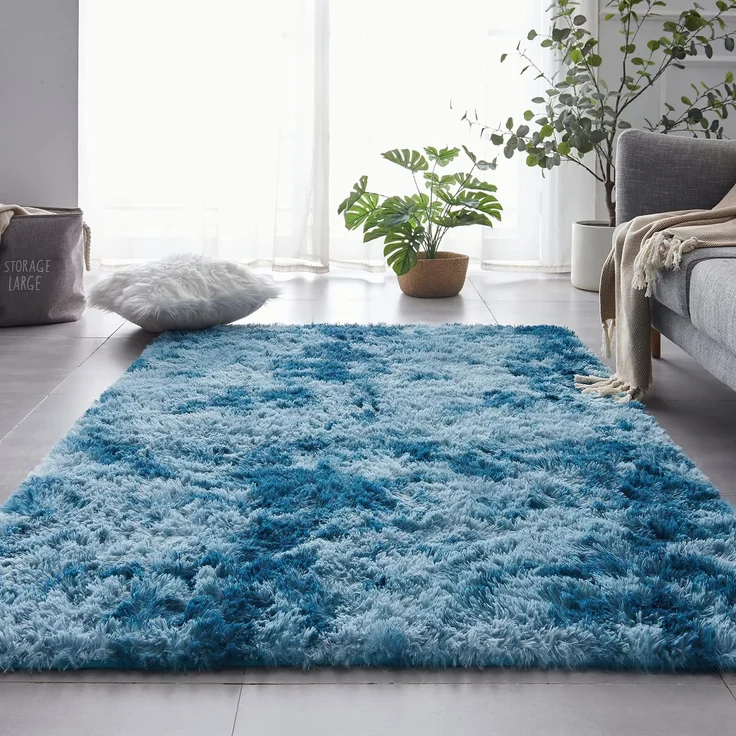 ROHATIM Teppich Flur 80x150 cm Navy blau Waschbar Rutschfester Hochflorteppich Schlafzimmer Kinderzimmer Flauschiger Teppiche