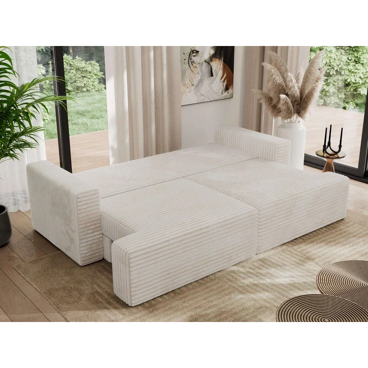 Sofa mit DL-Schlaffunktion, 4-Sitzer Sofa, Bettkasten, 240 x 115 x 88 cm, lose Kissen, Armlehnen - VIRELLA - Beige Cord – Bild 5