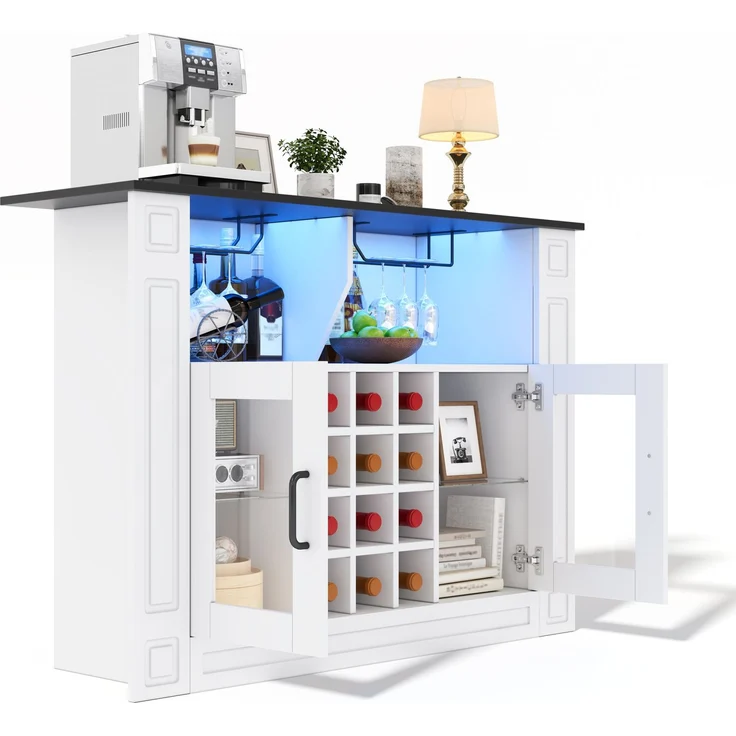 Weinschrank 120 x 35 x 84 cm mit RGB-LED-Beleuchtung und Glastüren – Bild 6