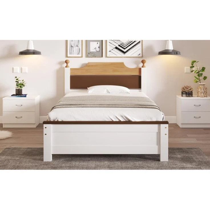 Ball & Cast Massivholzbett (90x200 cm) mit Farblich Abgesetztem Kopfteil, Holzbett mit Lattenrost, ohne Matratzen, EStabil & Rauschlos, Weiß – Bild 4