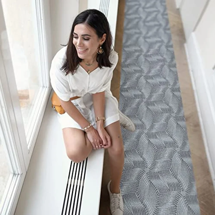 ANRO Küchenläufer JULIANNA Premium Teppichläufer, Grau, 50x100 cm, Velours, 3 mm Höhe, Trittschalldämmend, Fußbodenheizungsgeeignet – Bild 5