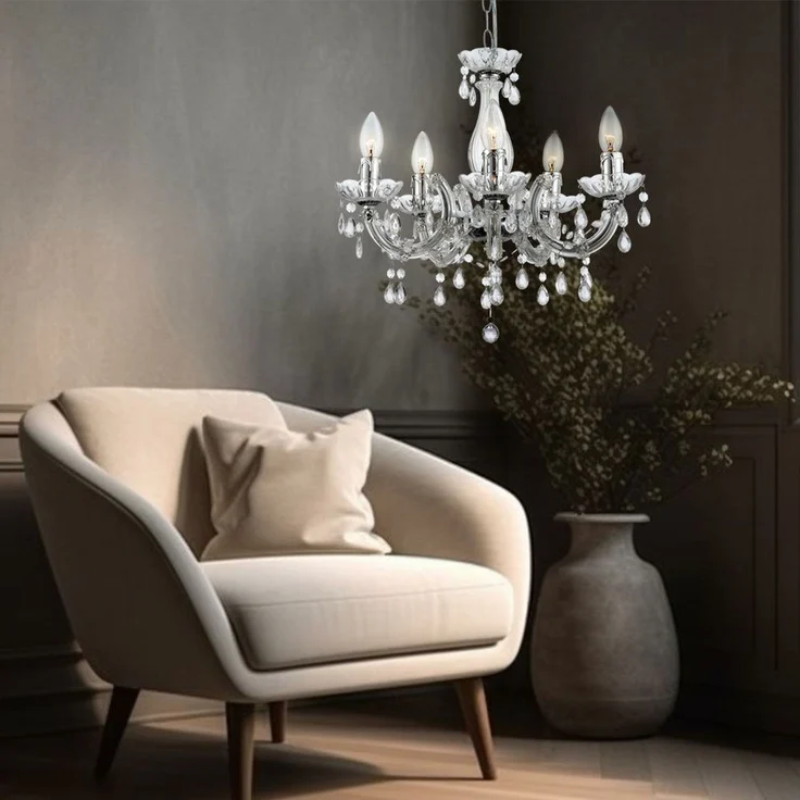 Kronleuchter, Lüster, Kristalle, klar, 5-flammig, H 128 cm – Bild 7