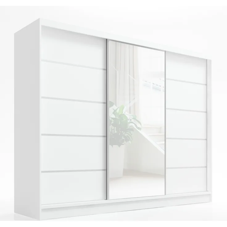 A&J MöbelLand 'Aurelia' Schwebetürenschrank, Weiß, Leiste: Weiß, 215 x 60 x 200 cm
