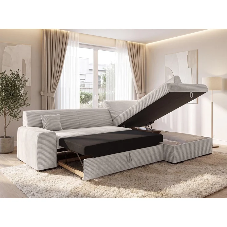 AX LIVING Eckcouch Weiß Lucera 260 cm Elfenbeinweiß Schlafsofa R – Bild 3