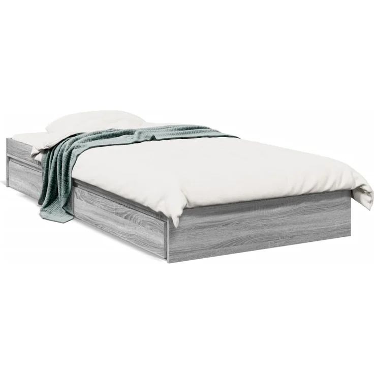 vidaXL Bettgestell mit Schubladen Grau Sonoma 90x190 cm Holzwerkstoff 3280711 – Bild 1