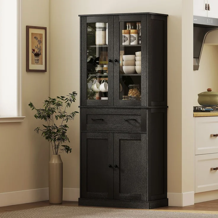 Wohnora-Küchenschrank, Buffet, Acrylfront, Schubladen, 76 x 40 x 182,5 cm, Schwarz,H 1825cm x T 760cm x B 400cm – Bild 3
