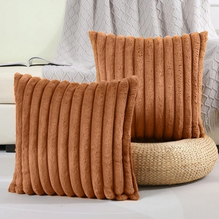 OKWISH Kissenbezüge 2er Set Flauschig Plüsch Deko Dekokissen Sofakissen Zierkissenbezüge, (2 Stück), 45x45cm Sofakissen Couchkissen Bezug Sofa Schlafzimmer Reißverschluss – Bild 5