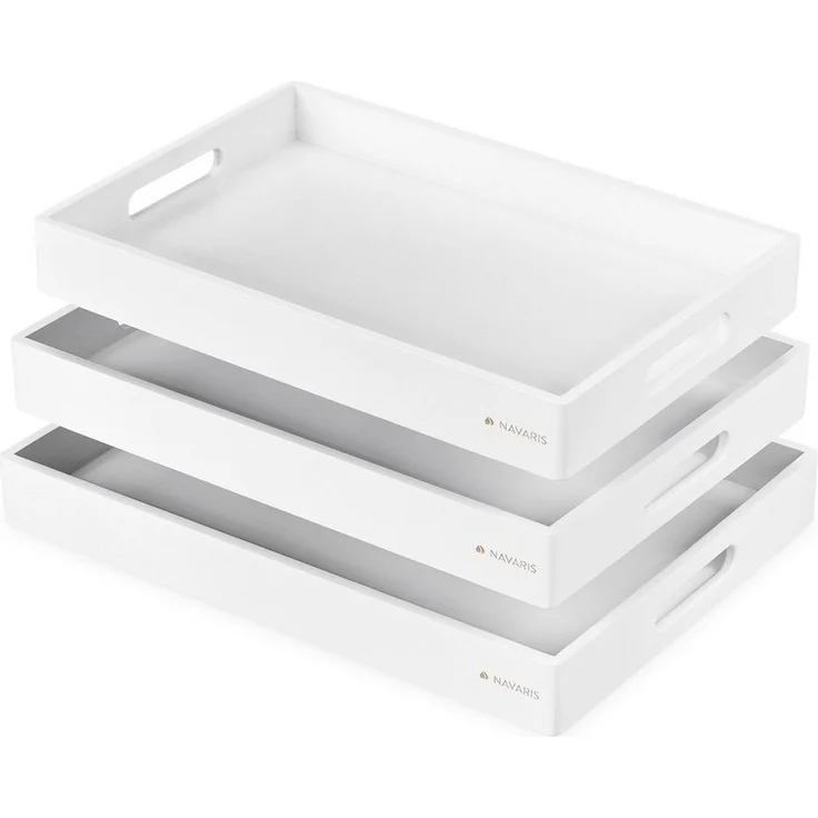Navaris Tablett Serviertablett - 3x Servierplatte - rechteckig - Tabletttisch, Bambus, (3-tlg) – Bild 1